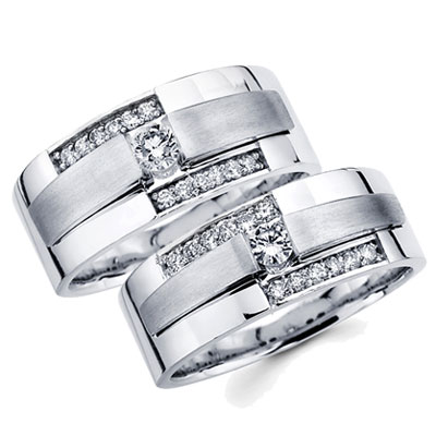 14K White Gold His and Hers Diamond Couple Wedding Ring 063 ctw